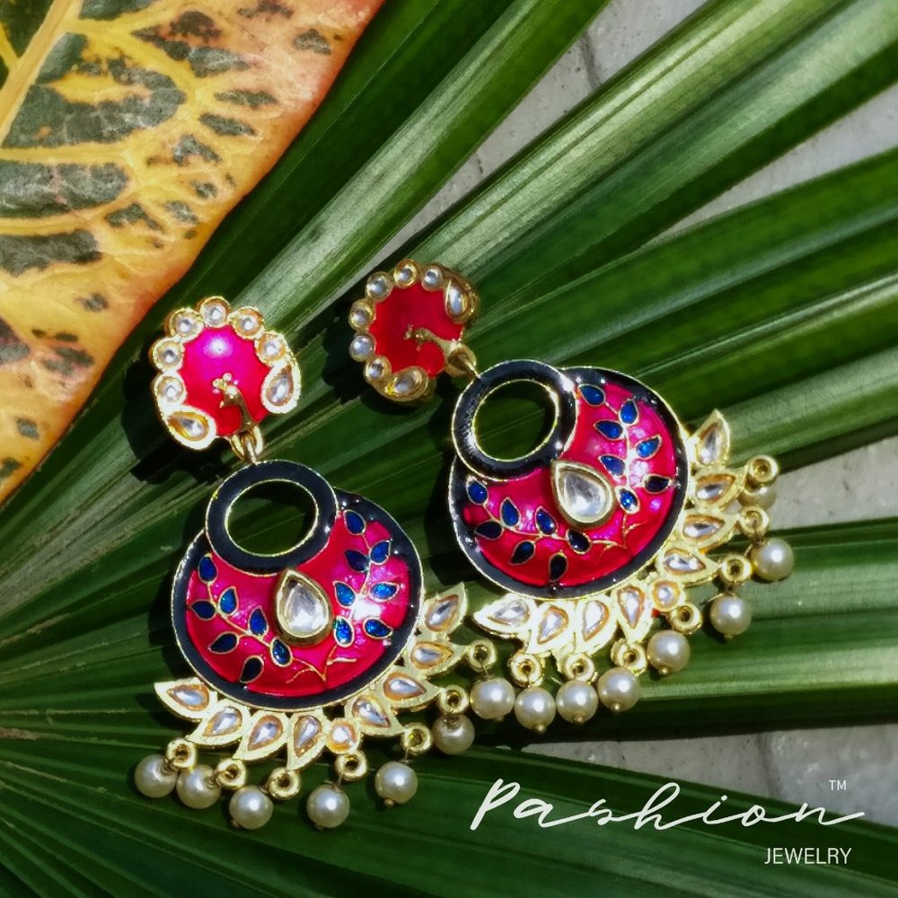 Handmade Pink/ Blue Deco Enamel Statement Earrings
